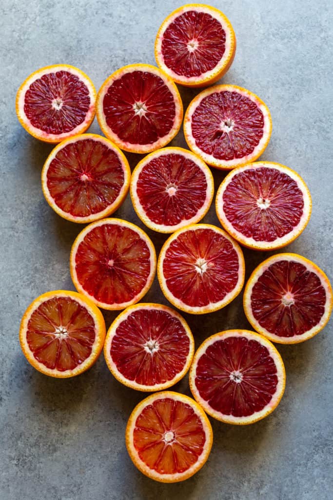 blood oranges cut in half