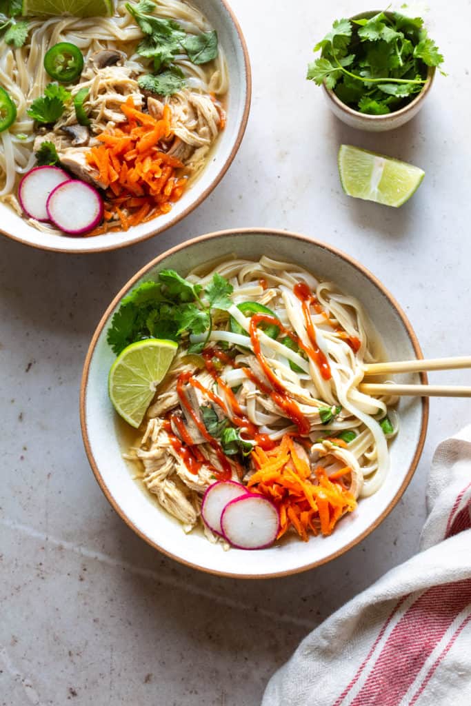 chicken pho with sriracha sauce