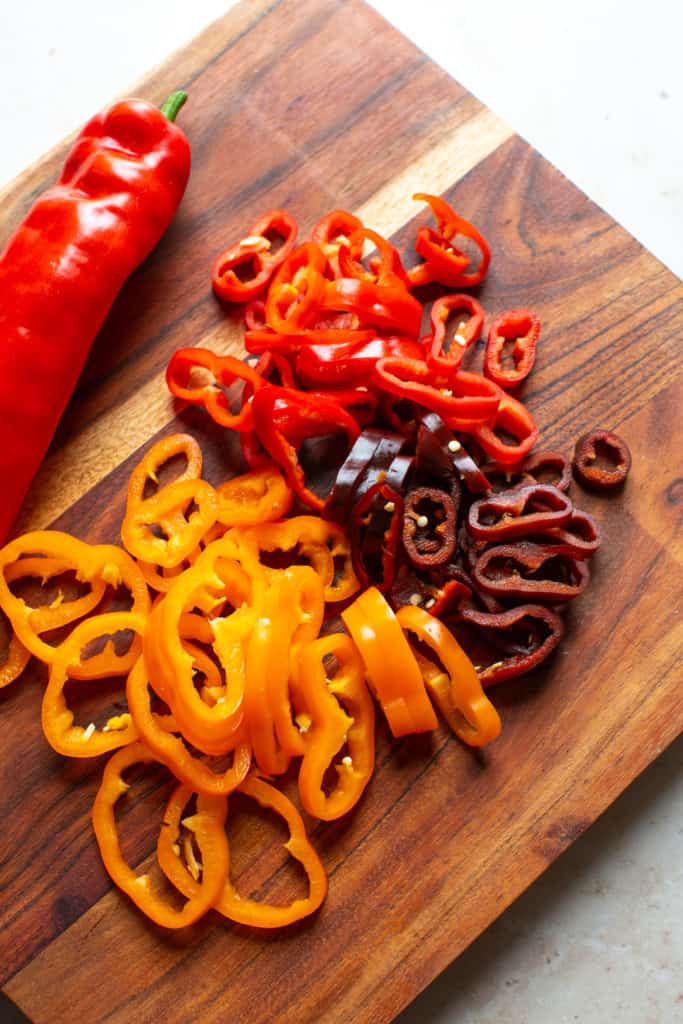 sliced red and orange peppers