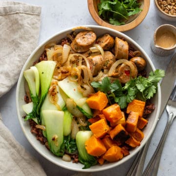 sausage and butternut squash grain bowls