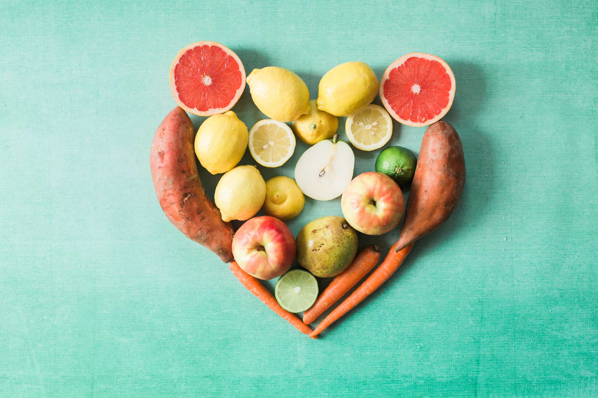 fruit and vegetables in heart shape