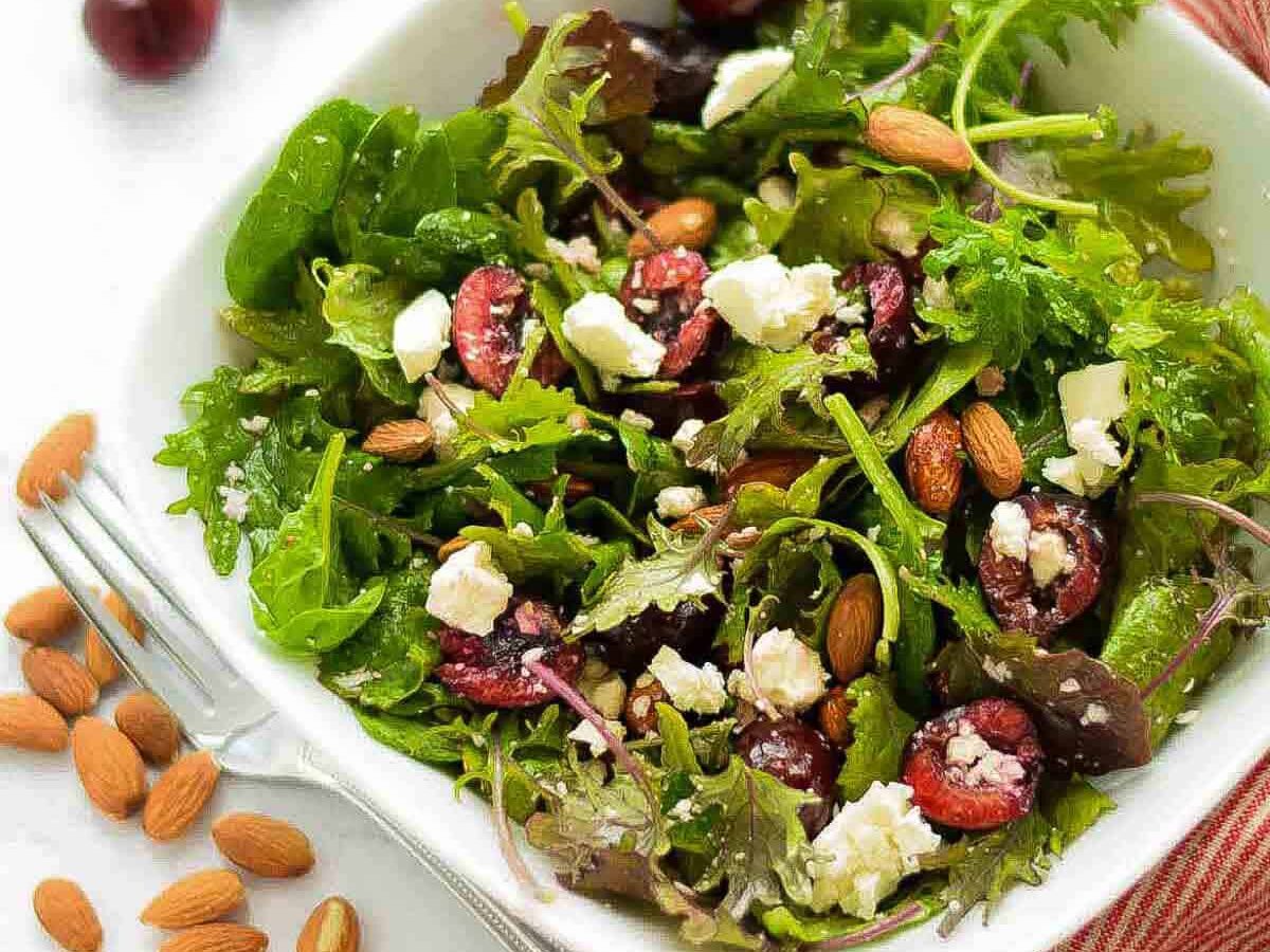 Supergreens Salad with Cherries and Feta