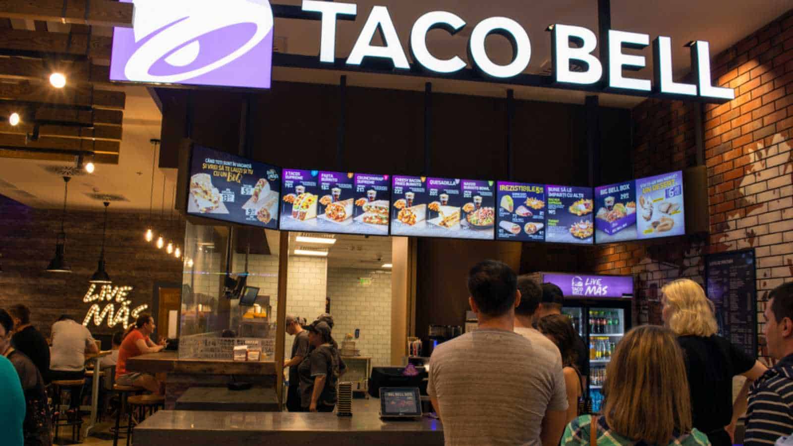 08 July 2018-Bucharest, Romania. The interior of the Taco Bell restaurant inside the public mall, Baneasa