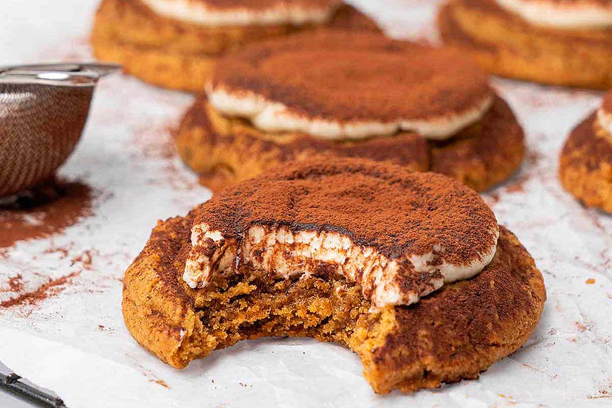 Tiramisu cookies with a mascarpone cheese frosting.