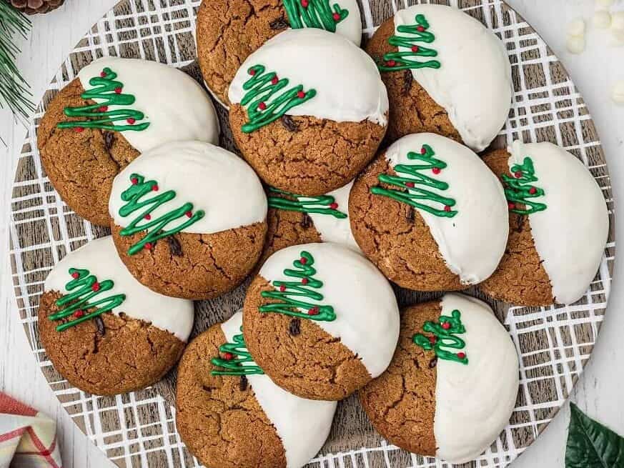 Ginger Christmas Cookies with hot chocolate and Christmas decor.