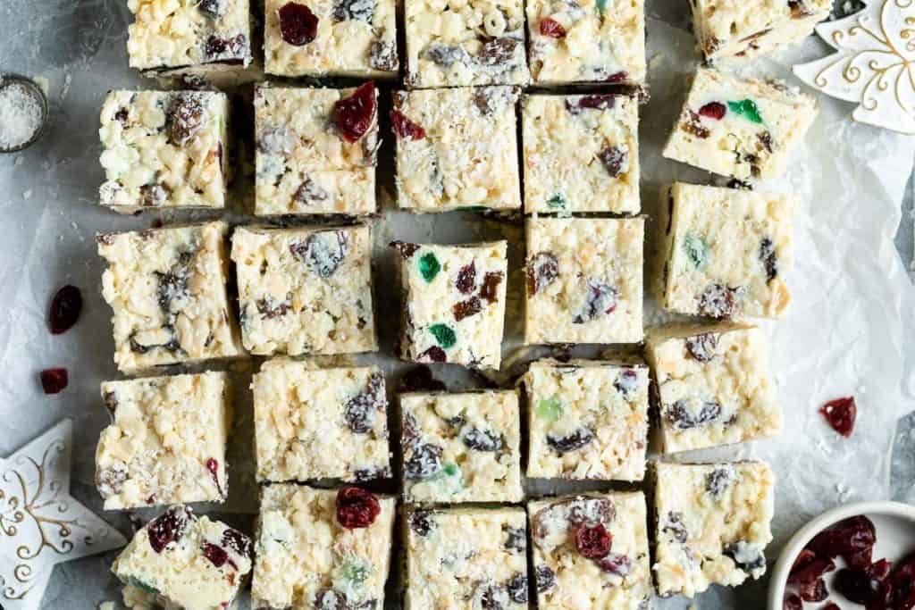 White Christmas slices on parchment paper.