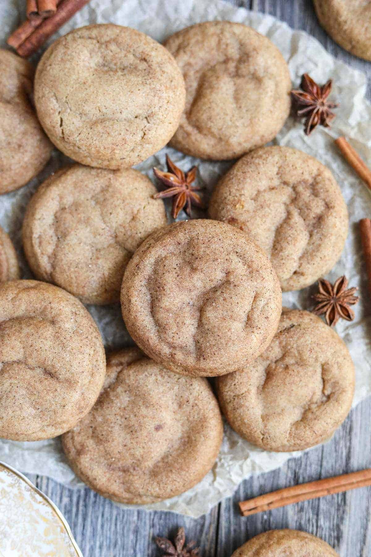 Unique cinnamon sugar cookies on a piece of paper.