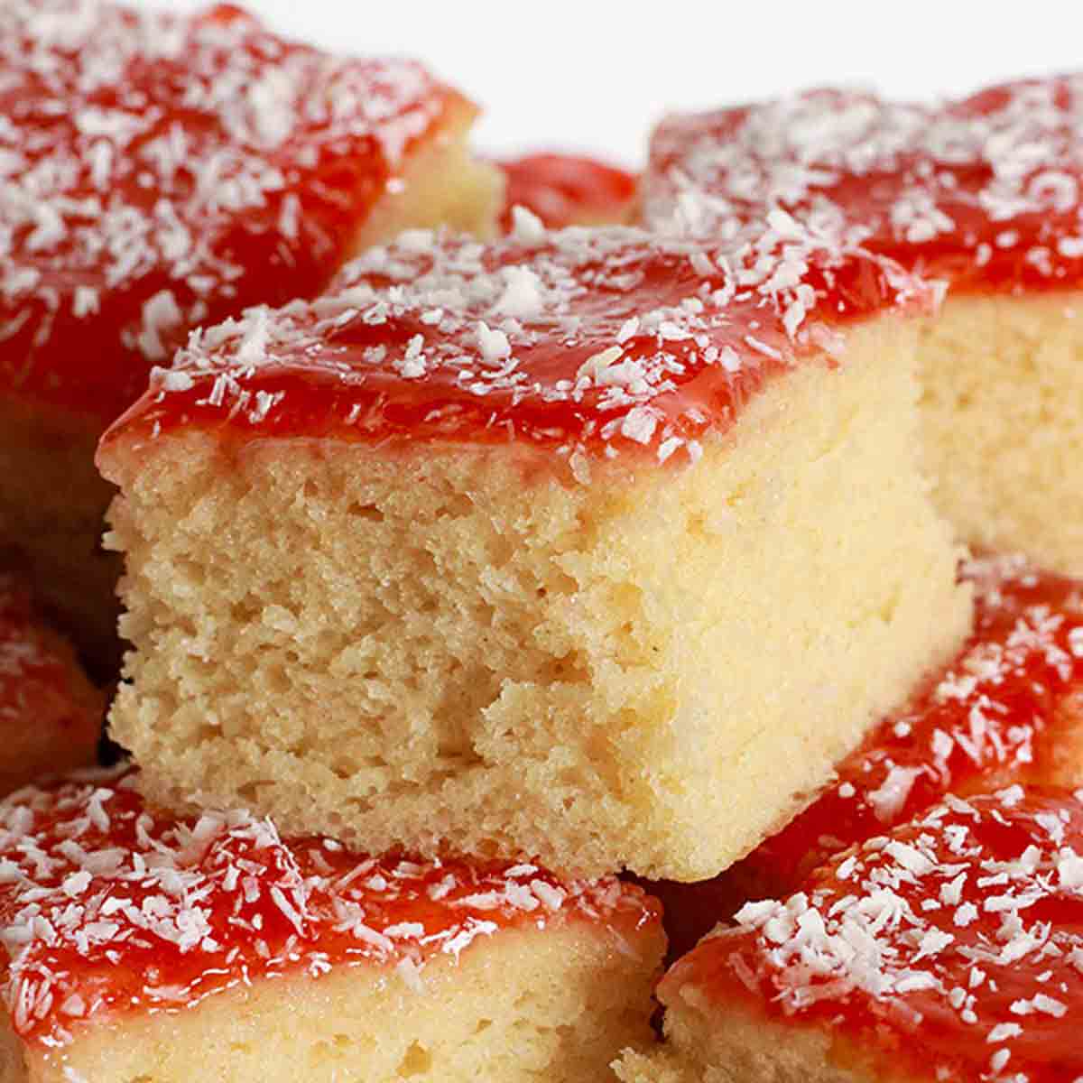 Vegan Jam And Coconut Sponge Cake Slices.
