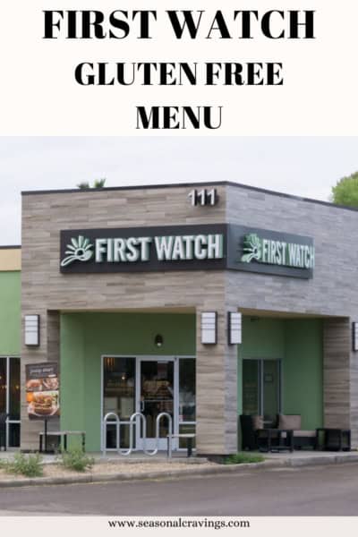 Exterior view of First Watch restaurant with a sign promoting a gluten-free menu.