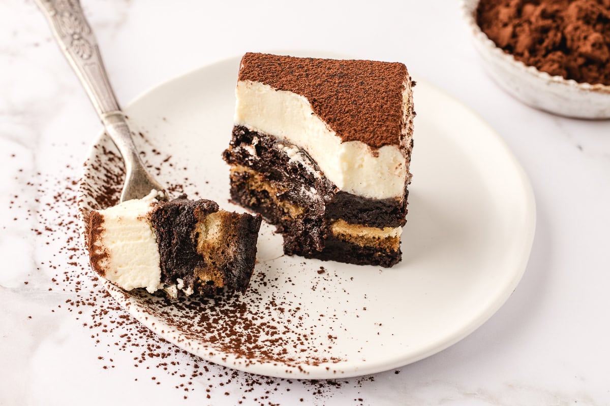 tiramisu brownies with a fork